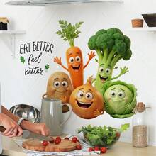 Interesting Cartoon Vegetable Wall Stickers - "Eat Better, Feel Better" Removable Reusable Self-Adhesive Decals Suitable For Kitchen, Dining Room And Healthy Eating Themed Spaces - Multicolor - View 4