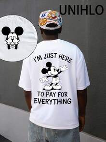 Disney UNIHLO  I'M JUST HERE TO PAY FOREVERYTHING Print  Summer Casual Versatile Pure Cotton T-Shirt Suitable For Any Place - 白色 - 查看 1