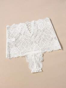 1 chiếc quần lót dây ren trắng gợi cảm, cạp cao, không đường may, đồ lót khiêu gợi - trắng - Xem 3