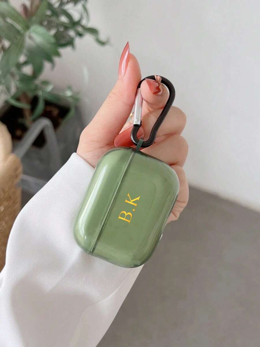 Estuche transparente minimalista personalizado (set de 2 piezas, incluye gancho) compatible con 1/2 3 Nuevo 4 Pro 3, con letra personalizada del nombre - Verde Oscuro - Ver 1