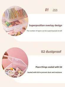 1pc/2pcs Cotton Swab Storage Box, Cotton Swab Holder, Makeup Remover Pad Pad Transparent Plastic Box With Flip Cover - Clear - View 3