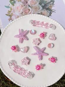12 件可爱（闪光海星、粉色贝壳、西瓜、波浪心形）鞋夹、DIY 装饰、多功能鞋配件，适用于女士凉鞋、拖鞋和沙滩包 - 节日和特殊场合的完美礼物 - 彩色 - 查看 9