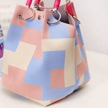VINCAN Bolso de mano de punto con estampado floral retro 2025, bolso de mano vintage de mujer con bloques de color, hecho de fibra de poliéster, con correa de hombro fija y hebilla de , adecuado para el trabajo, el transporte y el uso diario - Multicolor - Ver 6