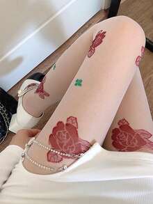 1 đôi tất trắng họa tiết hoa hồng đỏ, tất dệt jacquard, tất họa tiết hoa hồng dịu dàng, tất trắng mỏng, tất lụa trắng, tất chân kiểu Pháp cho bé gái, tất đen họa tiết hoa hồng đỏ dịu dàng, trang phục gợi cảm cho phụ nữ, tất phong cách Gothic cho nữ. - Nhiều màu - Xem 6