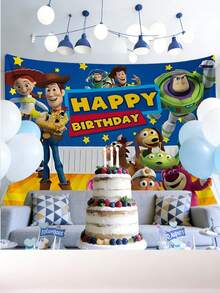 1pc Toy Story Western Adventure Birthday Tapestry, Blue & Yellow Contrast Western Style Backdrop Cloth, ,D-Isney Charcaters Cartoon Theme Happy Birthday Party Backdrop,Pink Tapestry,Holiday Decoration, Decoration Themed Perfect Gift ,Room Wall Art Decoration,Fairy Tale Style,For Bedroom Living Room Corridor, Wall Art, Wall Decoration, Room Decoration - A - View 3