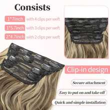 KooKaStyle Clip In Synthetic Highlight Hair Extensions Long Wavy 4PCS Thick Hairpieces Medium Brown Ash Blonde Fiber Double Weft Natural 24 Inch For Women - ColorFF - View 4