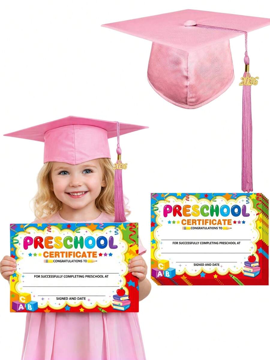 2026 Shiny Kindergarten & Preschool Graduation Cap With Tassel - Multicolor - View 1