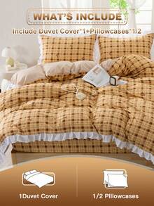 幸福2/3件套花卉蕾丝边套装，包含：1件被套+1/2件枕套（不含枕芯），隐形拉链，4个角系带，适用于卧室、宿舍、旅行酒店，四季皆宜。 - 彩色 - 查看 5