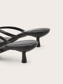 Minimalist Fashion Peep Toe Slip-On Sandals, Kitten Heel Backless High Heels - Black - View 5