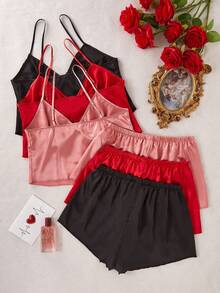6件套女士吊带睡衣套装，吊带背心和短裤，性感又清凉 - 彩色 - 查看 3