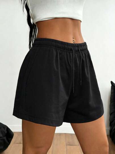 女士运动短裤，休闲跑步健身服，抽绳设计七分裤，夏季透气