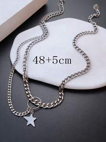 1件银色不锈钢不对称五角星吊坠项链，防褪色，嘻哈风格，适合街舞、音乐节、日常佩戴 - 銀色 - 查看 4