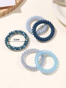 5pcs Gradient Color Spiral Hair Ties, High Elasticity Hair Bands For Girls, Rubber Band Hair Accessories - Navy Blue - View 5