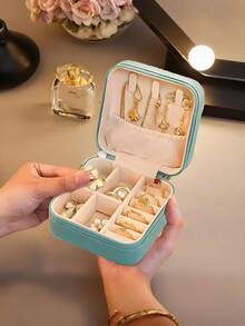 1pc Small Jewelry Box, Mini PU Leather Jewelry Storage Box, Women's Gift, Minimalist Jewelry Box For Travel And Home Use - Multicolor - View 9
