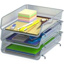 3 Pack - Stackable Desk File Document Letter Tray Organizer Silver - Plata - Ver 5