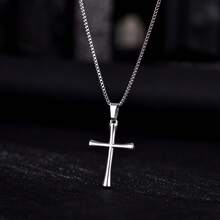 1件18K镀金银色不锈钢时尚休闲祈祷十字架吊坠项链，适合女性日常佩戴 - 銀色 - 查看 8