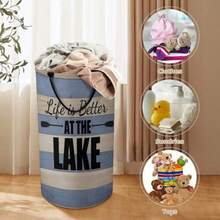 Life Is Better at Lake - Cesta grande de lavandería para lavandería plegable alta con asas para viajes baño universidad - Estilo - Ver 3