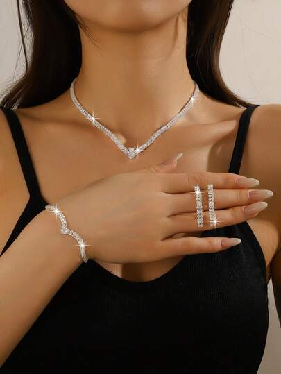 Minimalist Shiny Necklace And Earring Set, Suitable For Women's Daily Wear, Parties, Weddings, Festivals And Gatherings