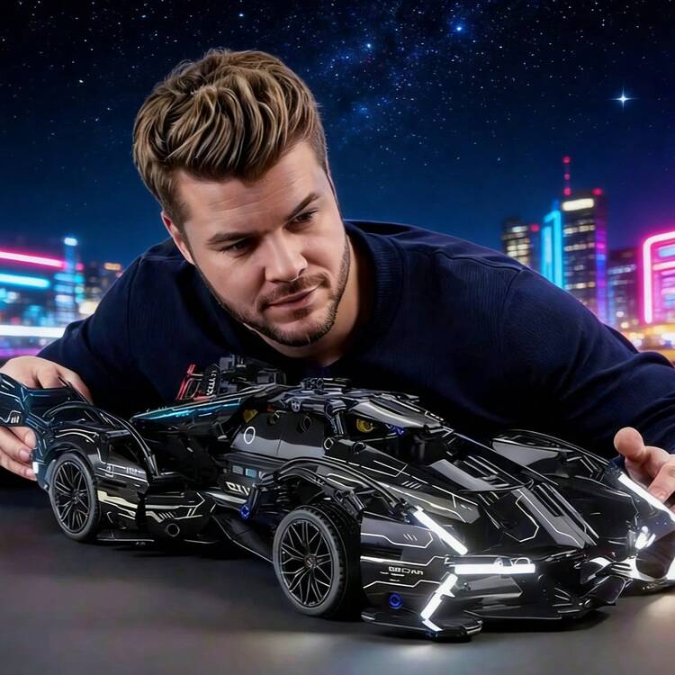 700+片多件青少年积木拼装超级跑车，20厘米超大豪华包装，兼容其他积木，赛博朋克911星空Aventador跑车积木DIY拼装模型 - 彩色 - 查看 3