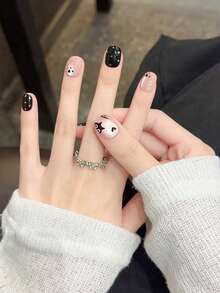 10pcs Handmade Cartoon Cat Nail Stickers, Suitable For Valentine's Day Gift, Spring/Summer, Round Nail Stickers, Removable And Reusable Nails Handmade Press On Nails - Multicolor - View 6