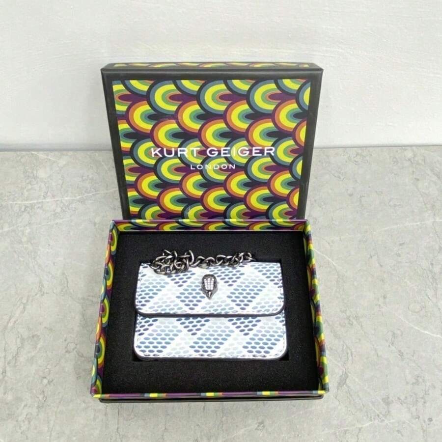 Bolso cruzado acolchado de lujo para mujer, bolso cuadrado con correa de cadena texturizada, bolso de hombro mini premium - Azul + Caja - Ver 1