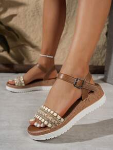 2026 Summer New Thick Bottom Wedge Sandals For Women, Strap Design Suitable With Dresses, French Chic Bohemian Beach Roman Shoes - Brown - View 4