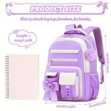 3pcs Bow Decor Lightweight Zipper Backpack Set, High Density Casual Backpack For Girl, Suitable For School And Daily Commute - Pink - View 6