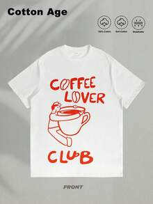 Camiseta para hombre con estampado de taza de café y texto Coffee Lover Club estilo Y2K streetwear ideal para regalar a novio o novia regalo diario moda urbana - Blanco - Ver 3
