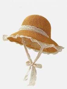 1pc Lace Trim Summer Beach Sun Hat - 1PC - View 7