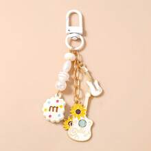 1pc New Beaded Cookie, Guitar, Violin, Harp Shaped Keychain, Bag Charm - Multicolor - View 9