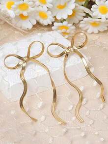 1 Par de Brincos com Laço e Borla, Minimalista e Elegante, Design de Nicho, Estilo Minimalista Doce, Adequado para Casamento, Festa, Uso Diário, Presente de Ação de Graças, Todas as Estações - gravata borboleta - Visão 2