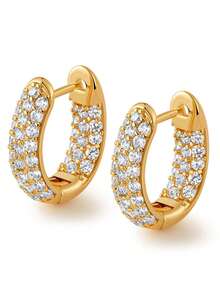 14K镀金闪亮星形耳环，女士立方氧化锆星空粗圈耳环，金色耳环，女士时尚配饰，毕业礼物，秋冬耳环，圣诞耳环 - 金色2 - 查看 14