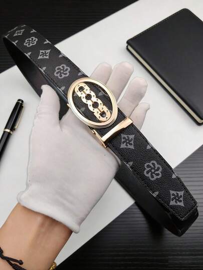 1条字母自动扣男士腰带，个性化字母OO星形印花休闲腰带，适合工作、居家、聚会、旅行，120厘米