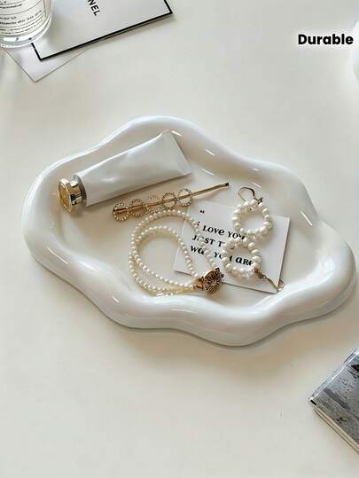 1pc Modern Jewelry Tray - White/Pink - Elegant Necklace, Bracelet, Earring Display Stand - Minimalist & Durable ABS Resin Makeup Organizer - Unisex, Birthday, Wedding, Valentine's Day Gift, Office Desk, Party Decor - Jewelry Tray