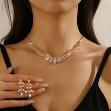 3pcs Luxury Geometric Necklace, Handmade Inlaid Rhinestone, Shiny Fashion Daily Wear Jewelry Women Luxury Geometric Necklace, Handcrafted Shiny Rhinestone Inlay, Elegant Everyday Jewelry - Multicolor - View 7