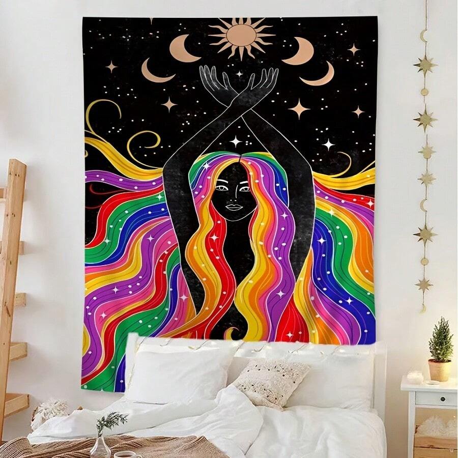 Retro Bohemian 70s Wall Tapestry Ging Hippie Wall Rugs Dorm Wall Ging Sheets(4) - 白色 - 查看 1