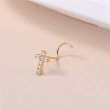 Gold S-Shaped Needle Curved Hook Thin Rod Nose Stud  Cross Nose Piercing Jewelry Nose Ring - 銀色 - 查看 6