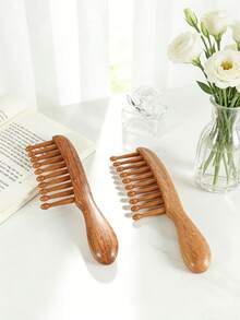 1把防静电按摩檀木发梳，光滑木梳带按摩齿，木质按摩梳，用于头发护理、居家使用和送礼，长度18.8厘米 - 寬齒梳 - 查看 9