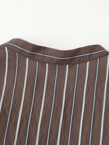 Women's Long Sleeve Striped Layered Decorative Blouse, Spring/Summer - Coffee Brown - View 9
