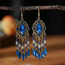 女士波西米亚风耳环，多层串珠和亚克力水滴吊坠耳环，复古度假风 - 波希米亞風 - 查看 4