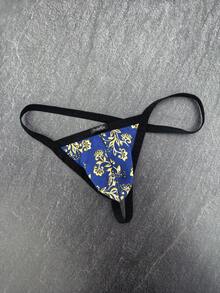 DomiGe 1件性感内裤，柔软不对称印花面料，低腰男士性感丁字裤 - 藍色 - 查看 8