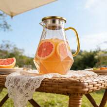 1pc Large Capacity Glass Cold Water Pitcher, Heatproof Carafe, Fridge Lemon Water Pitcher With Handle, Diamond Glass Bottle - Multicolor - View 13