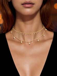 2pcs Gold-Tone Minimalist Necklace Set - 黃金 - 查看 8