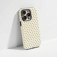 Light Yellow Base Black Polka Dot Phone Case, Cute Y2K Style. Compatible With IPhone 17, 16, 15, 14, 13, 12, 11 Pro Max Plus Models - Light Yellow - View 3