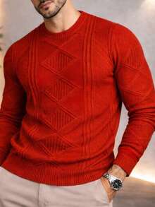 High-Quality Men's Knit Sweater For Cold Weather, Autumn/Winter, Long Sleeves, Father's Day. - 紅色 - 查看 2