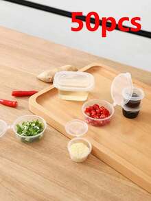 50pcs/Pack Disposable Seasoning Containers With Sealed Lids, Suitable For Takeout, Sauce Dishes, Integrated Chili Sauce And Soy Sauce Small Plate Compartment Boxes - Multicolor - View 2