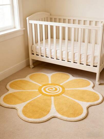 Orange Floral Baby Nursery Mat, Soft Plush, Children's Room Decor Rug, Decorative Mat, Kids Play Mat, Decorative Carpet, Bedroom Decor, Small Rug, Carpet, Home Decor, Outdoor Rug, Washable Carpet