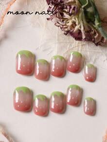 10片猫眼粉色草莓美甲贴片套装，包含1张粘性贴纸和1个迷你指甲锉。 - 彩色 - 查看 2