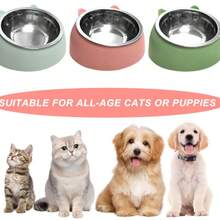 不锈钢猫耳碗，护颈猫碗，倾斜式宠物碗，防溢塑料碗 - 多色 - 查看 5