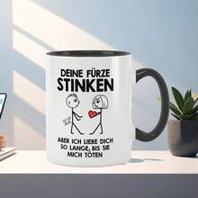 趣味德语短语马克杯 - “放屁真臭”（Die Furz Stinken），卡通人物设计，325毫升陶瓷咖啡杯，送给亲朋好友的趣味礼物，仅限手洗 - 白色 - 查看 4